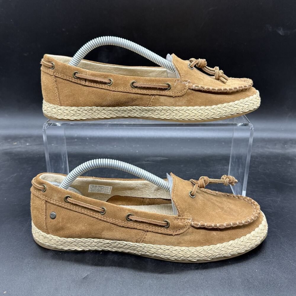 UGG Womens Loafers Shoes size 6 1092231 Brown Suede Slip-On Low Top Boat Fur NEW